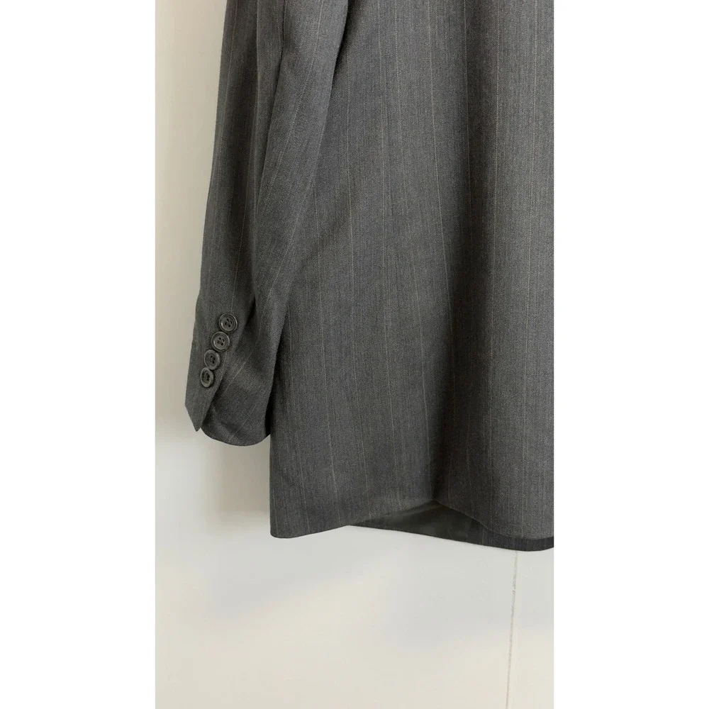 Stafford Mens 44R‎ Wool Pinstripe Blazer Charcoal Gray Two Button Suit Jacket